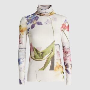Ganni Tilden Floral Print Turtleneck Mesh Top Small